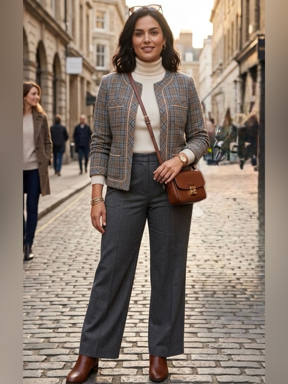 Vintage Harry Wallace Plaid Tweed Open-Front Blazer Jacket - Brown & Gray